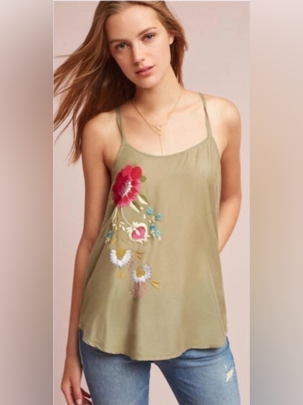 5/$25 Anthropologie Akemi & Kin Embroidered Tank Top M